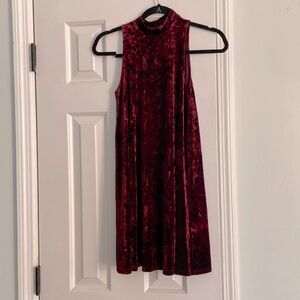 Mock turtleneck maroon velvet dress